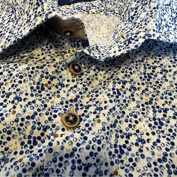 R2 Amsterdam White Graphic Blue Dot Mens Button Up Top- Modern Fit- Size 2XL - Picture 8 of 11